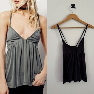 Free People Clara Plunging V Neck Criss Cross Back in Dark Grey